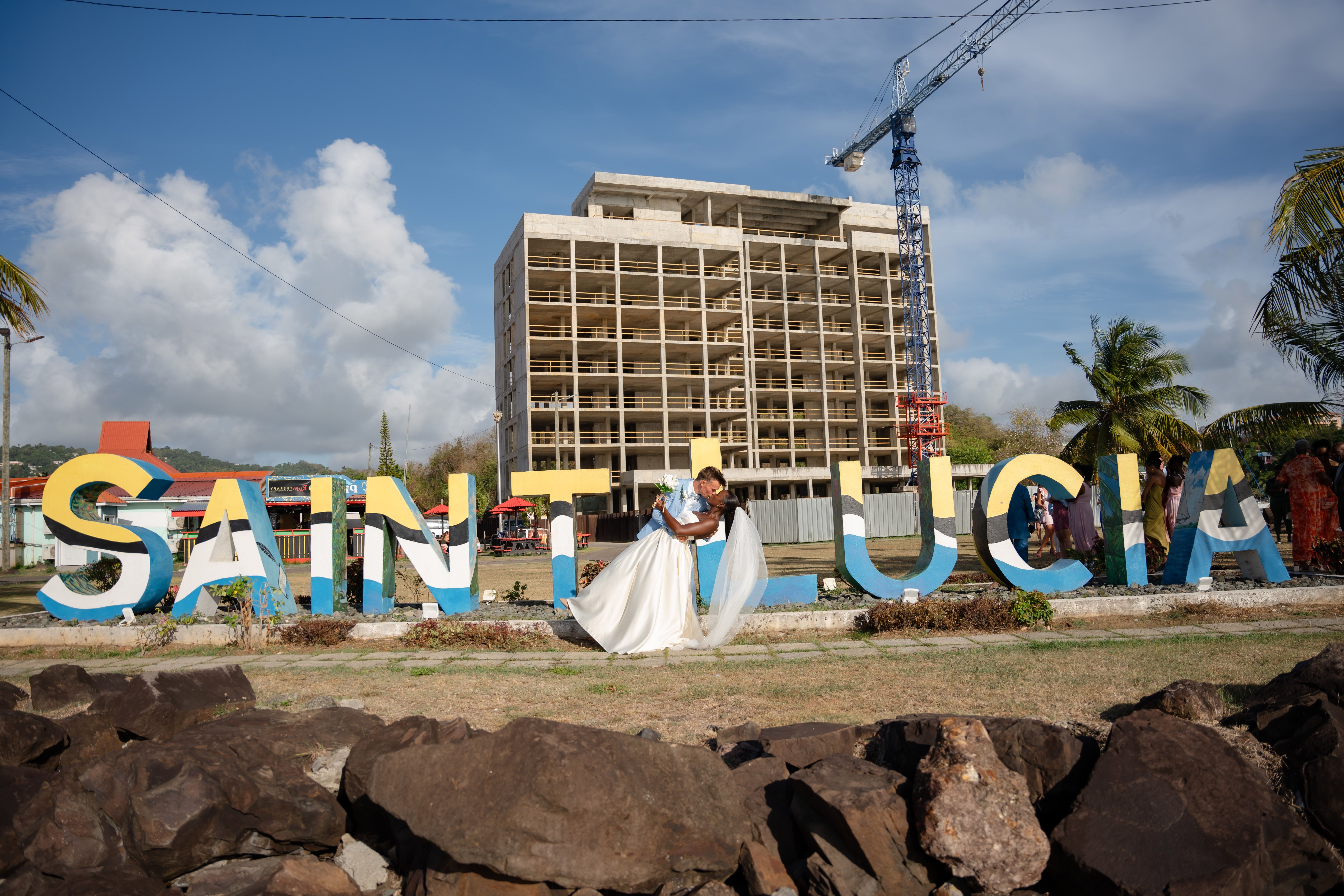 Bride and groom in elegant wedding attire